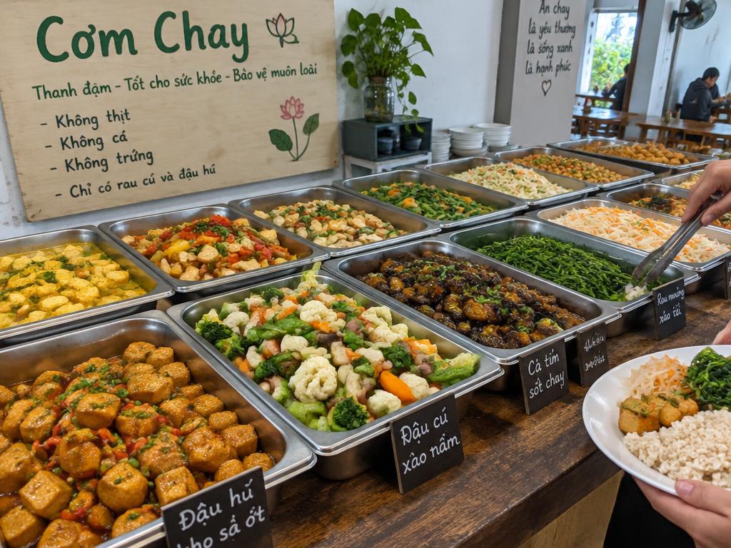 Pagoda-style vegetarian buffets (cơm chay)